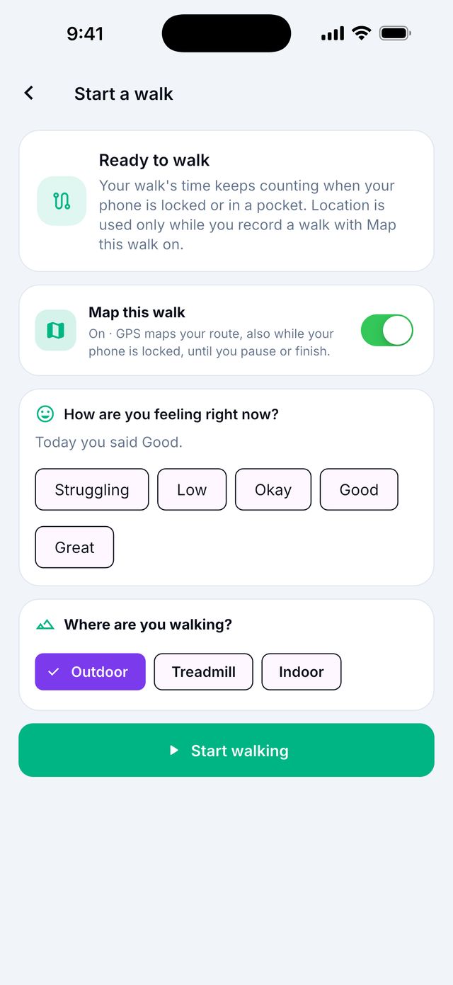 Before you start: how you feel and where you walk.